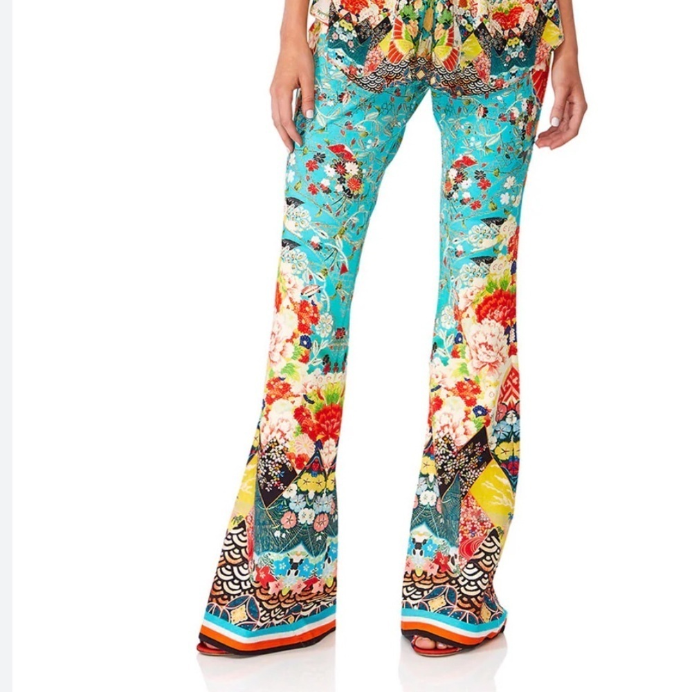 Camilla Flared Pointe Trouser Floral Print Wide-Leg Pull-on Pants size large
